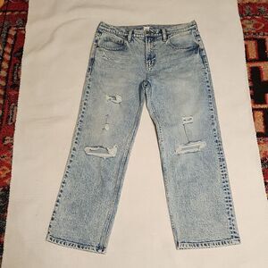 Gap light wash/acid wash distressed high-rise boho straight leg ankle  jeans